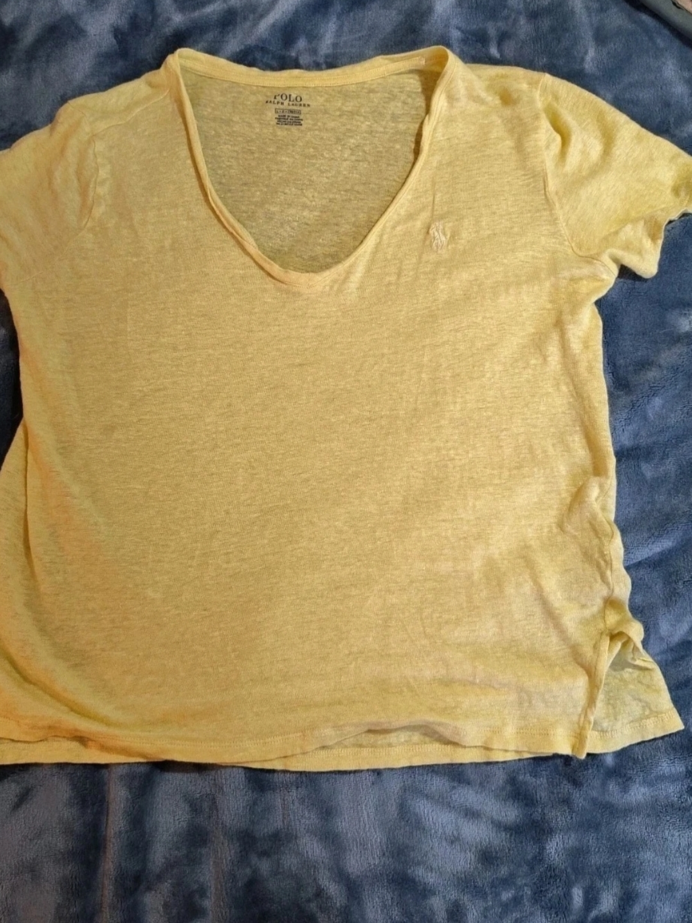 Ralph Lauren Yellow V-Neck Short Sleeve Tee ( L)